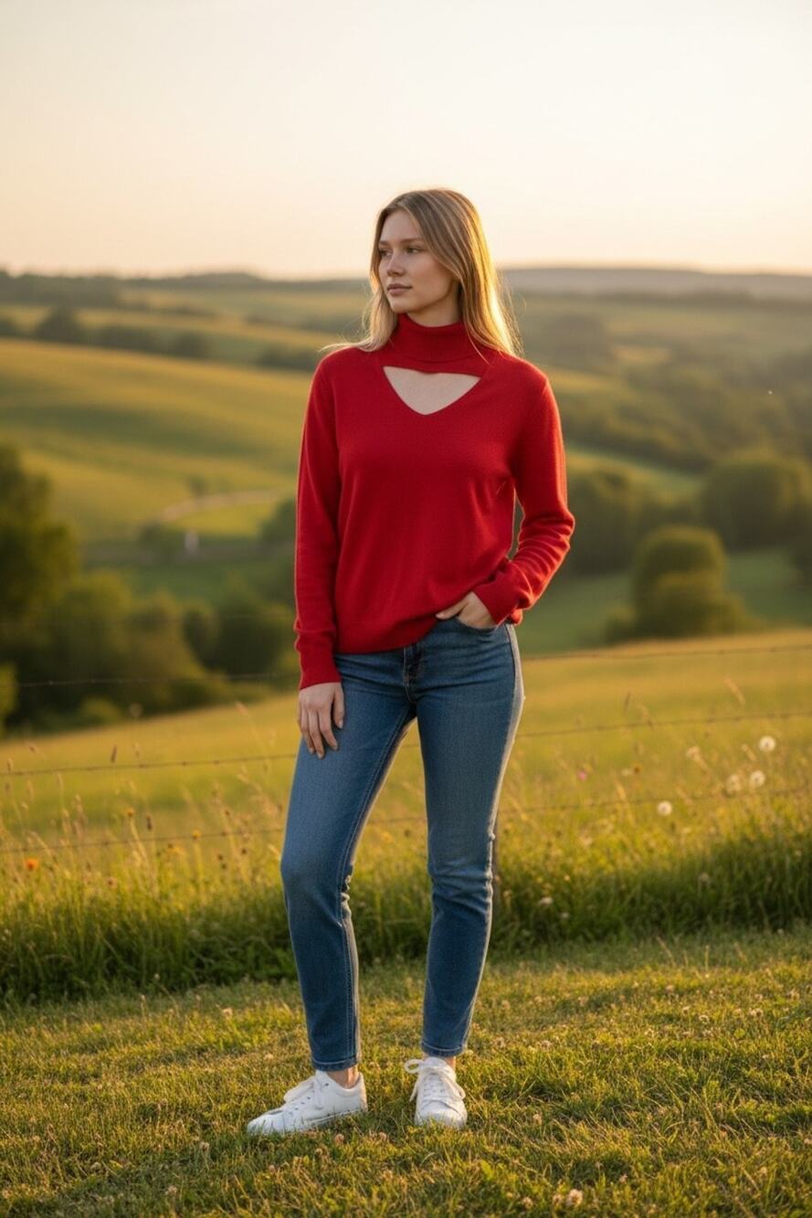 Cyrus Red V Neck Turtleneck Sweater Size Medium